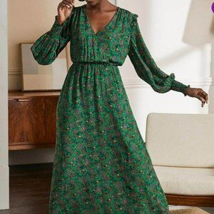 Boden Green Exotic Floral Midi Wrap Dress Size 8 US